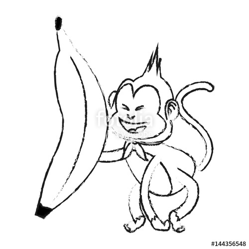 500x500 Monkey Playing With Big Banana Cartoon Icon Image Vector
