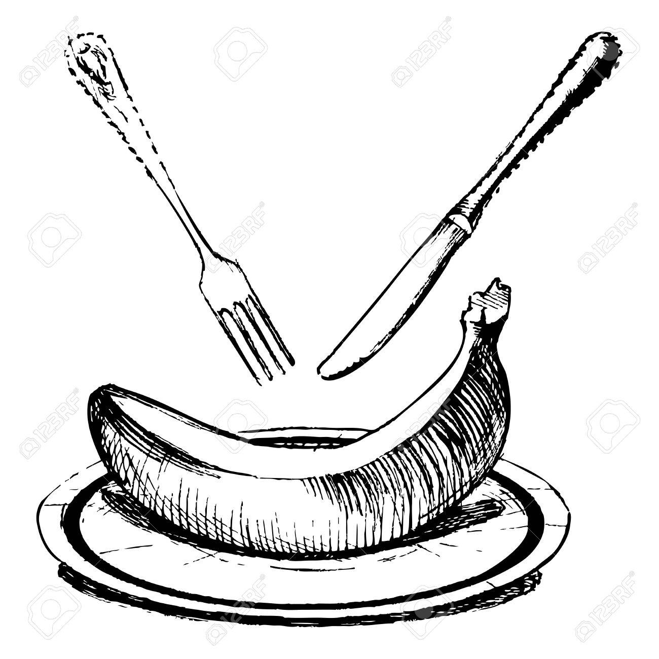 1300x1300 Vector Drawing Of Banana Stylized As Engraving Royalty Free
