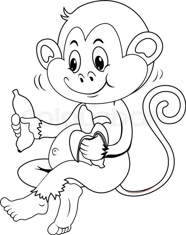 635x800 Animal Outline For Monkey Eating Banana Illustration Stock