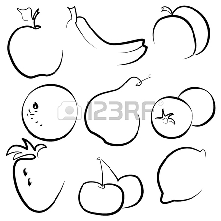 450x450 Set Of Fruit And Berries On A White Background , Black Outline