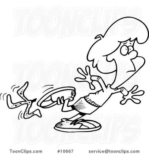 581x600 Cartoon Blacknd White Line Drawing Of Lady Slipping On