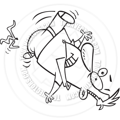 460x460 Cartoon Man Slipping On Banana Peel (Black And White Line Art) By