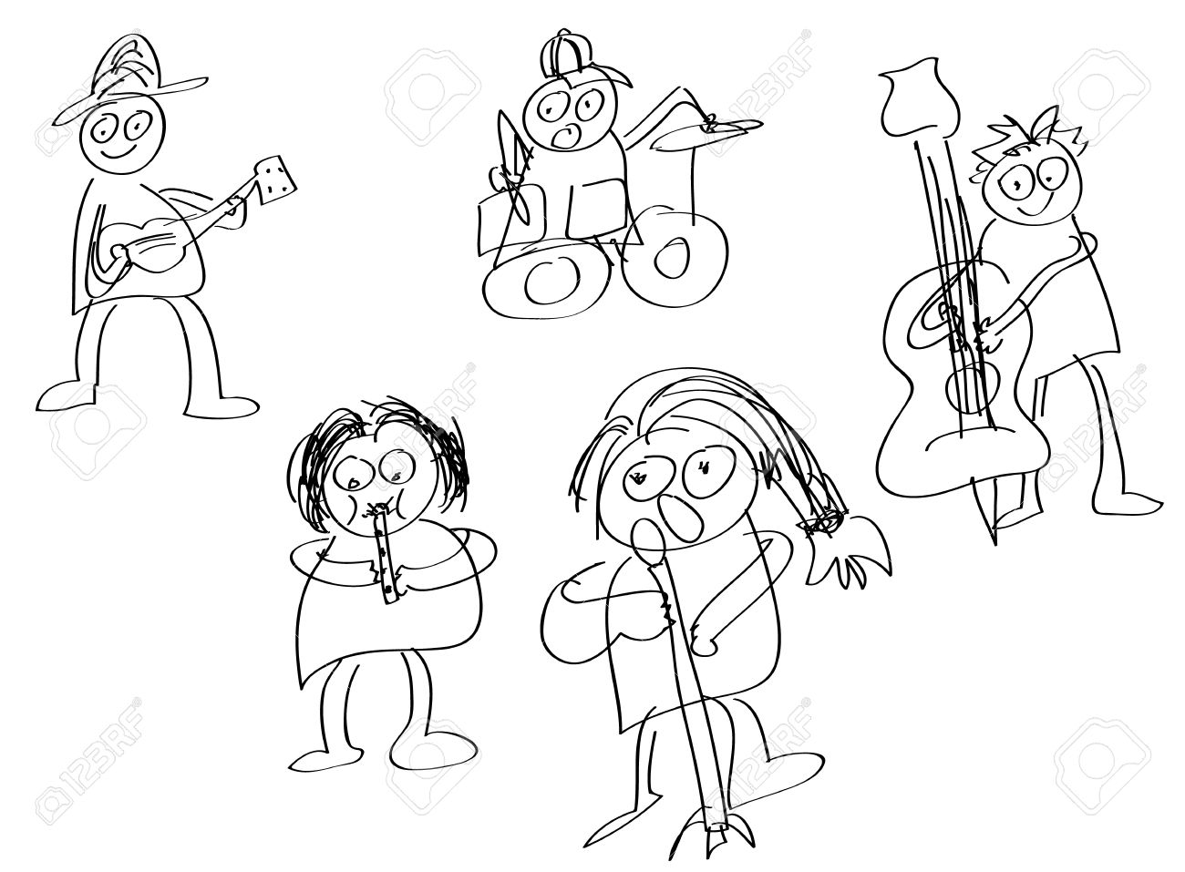 1300x957 Hand Draw Members Of Rock Band. Royalty Free Cliparts, Vectors