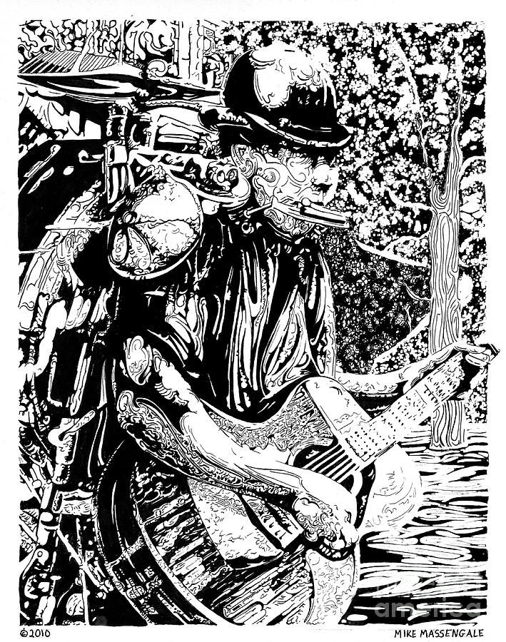 709x900 Burlington Bob The One Man Band Drawing By Mike Massengale
