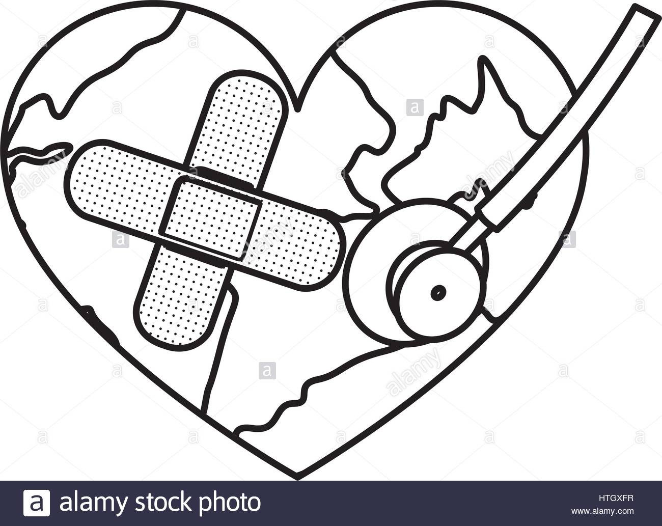 1300x1033 Figure Earth Planet Heart With Stethoscope And Band Aid Icon Stock