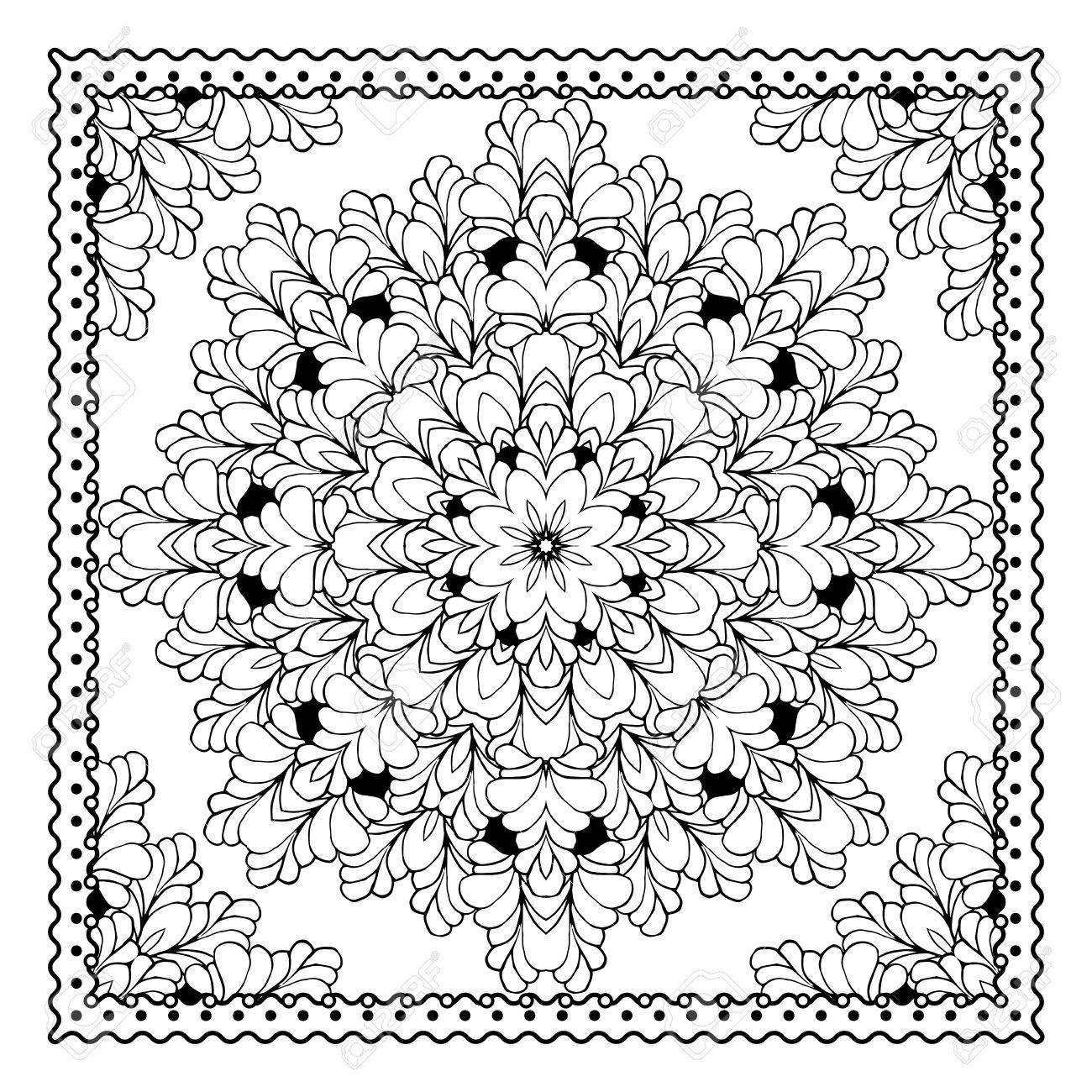 1300x1300 Black Bandana Print Design. Fabric Pattern For Silk Scarf. Border
