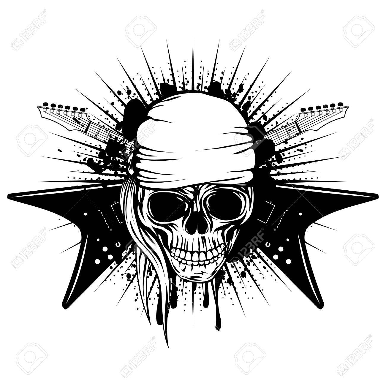 1300x1300 Vector Illustration Skull In Bandana And Crossed Guitars On Grunge
