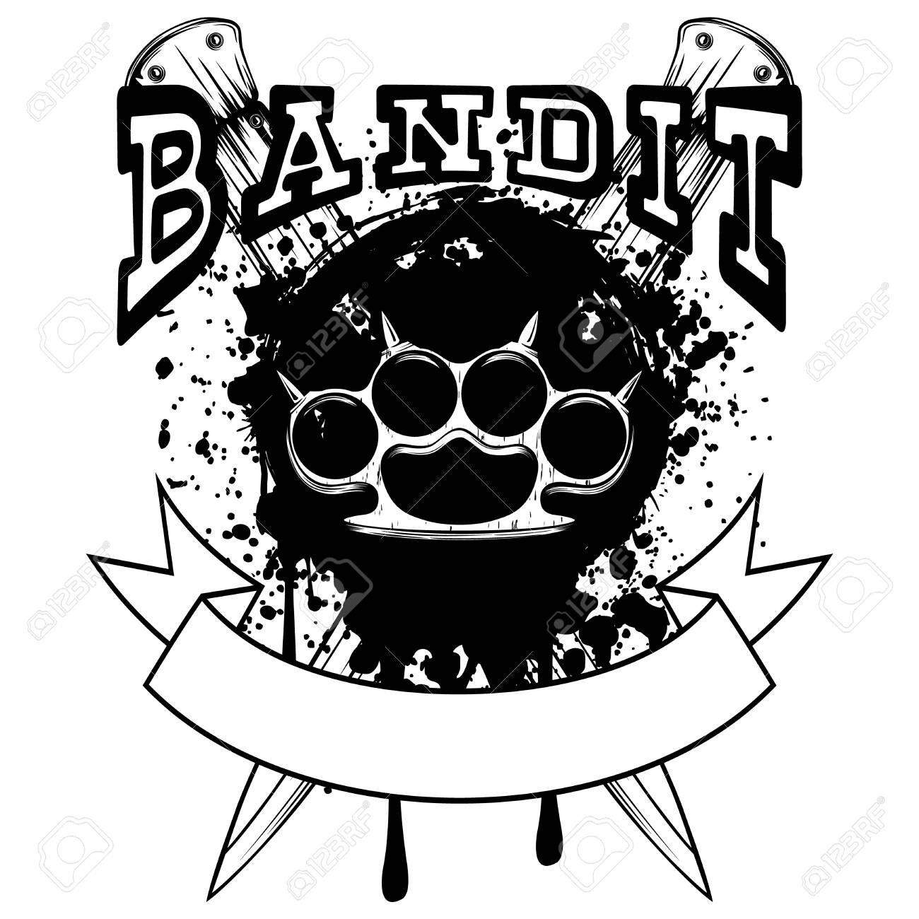 1300x1300 Vector Illustration Brass Knuckle On Crossed Daggers And Grunge