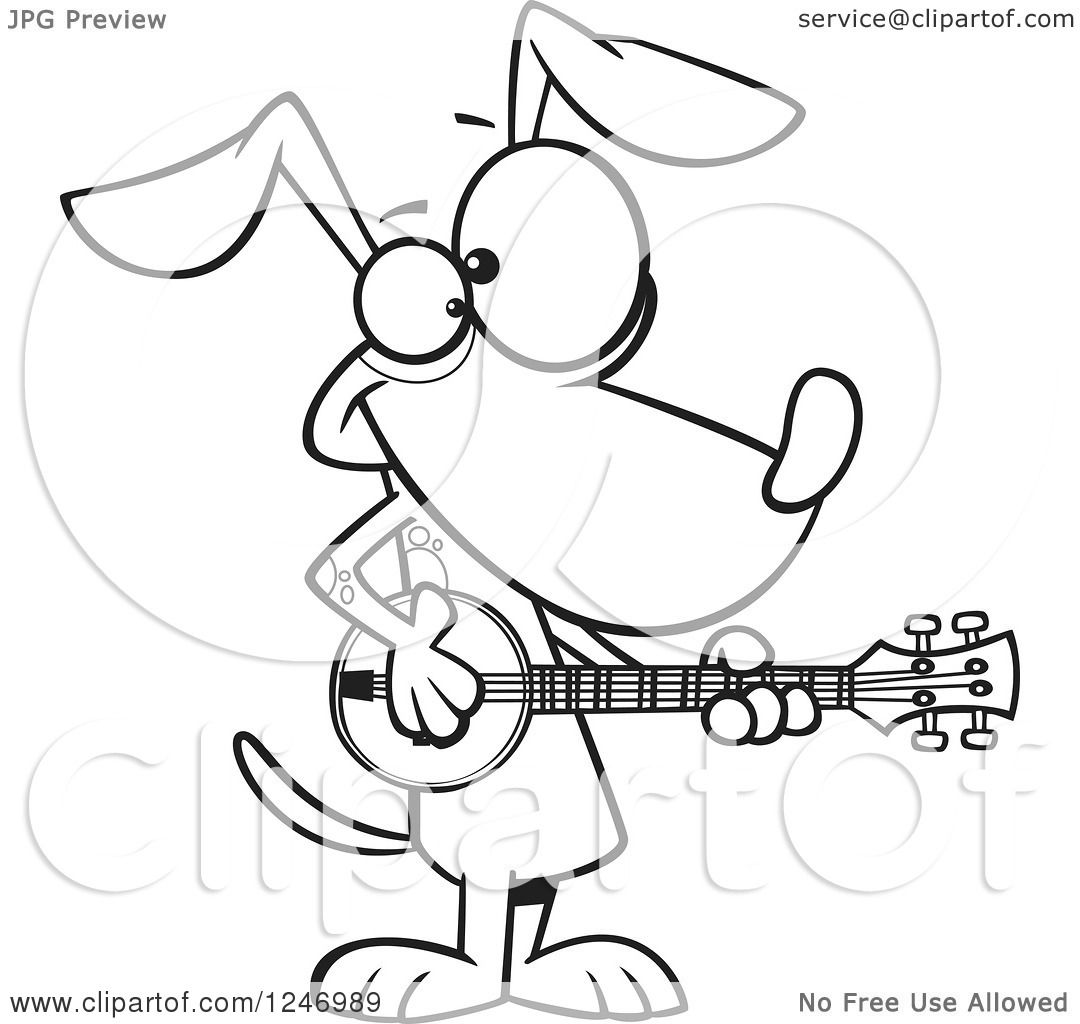 1080x1024 Clipart Of A Black And White Cartoon Musician Dog Playing A Banjo