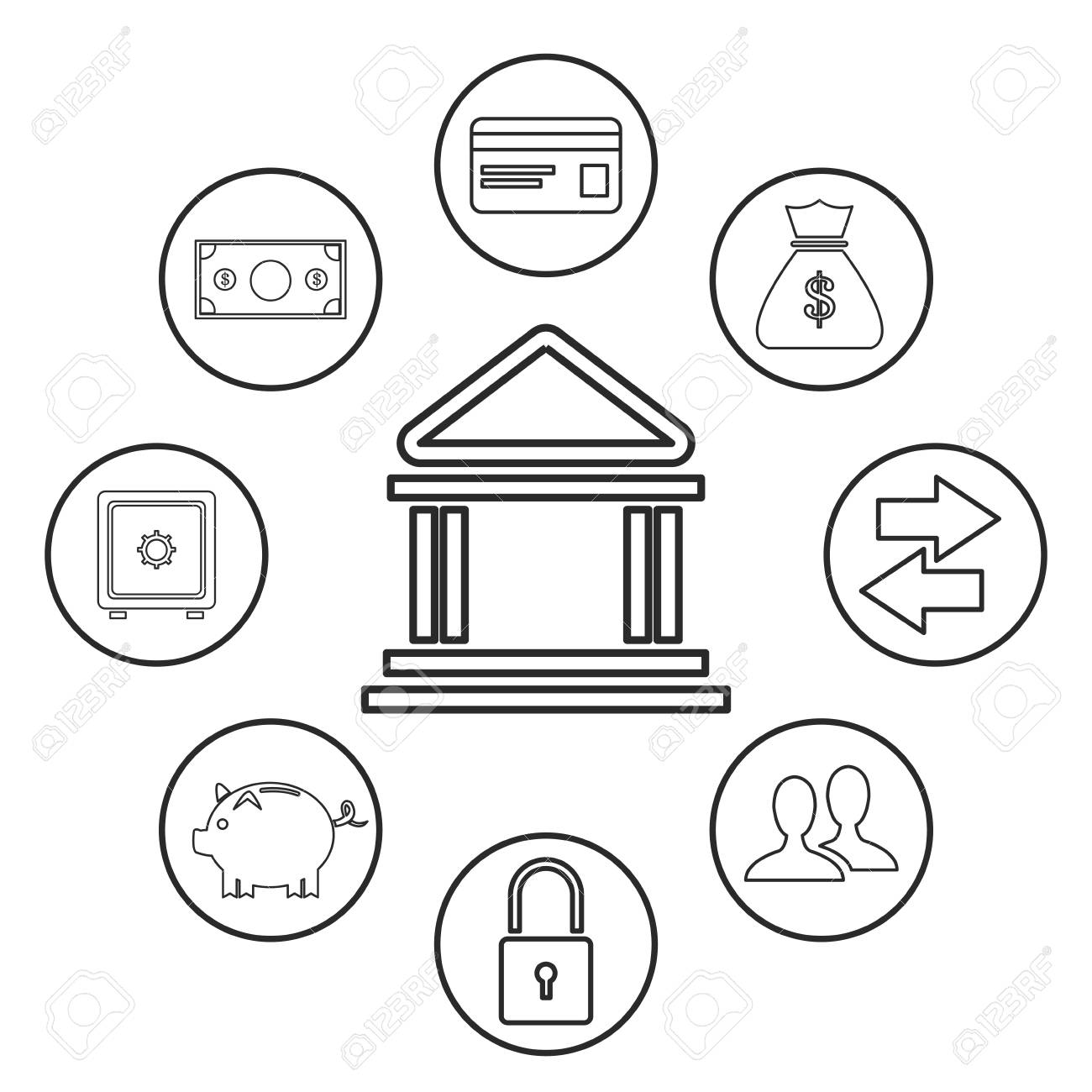 1300x1300 Bank Building Money Security Trasnfer Online Outline Vector