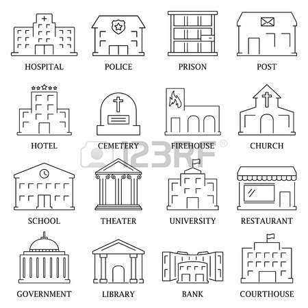 450x450 Government Building Icons Set Of Police Library Theater Isolated