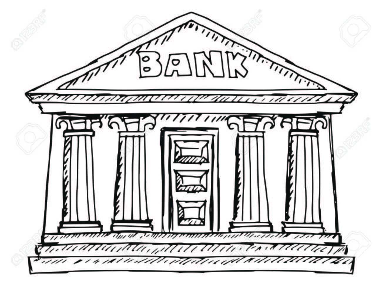 1300x974 Hand Drawn, Sketch Illustration Of Bank Royalty Free Cliparts