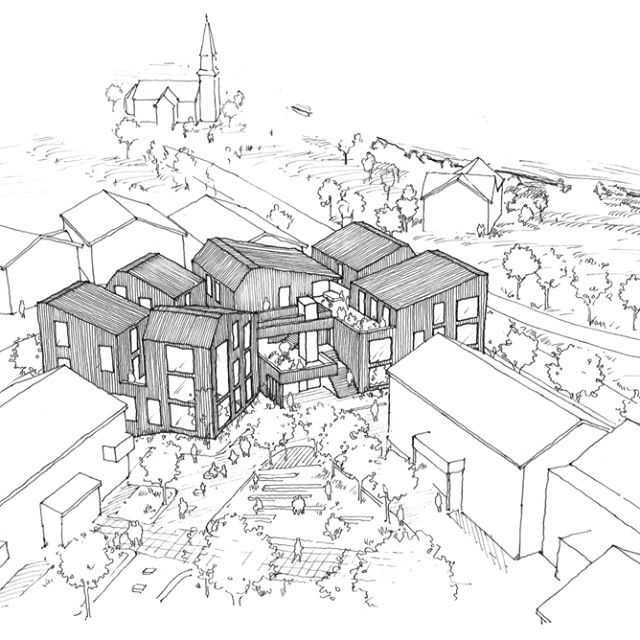 640x640 Sketch. Competition Sketch For A New Library, Bank And Housing