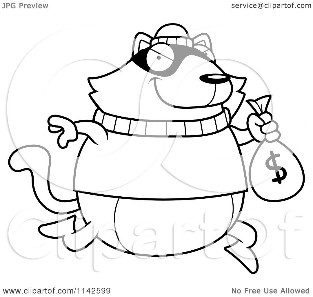 1080x1024 Cartoon Clipart Of A Black And White Cat Robbing A Bank