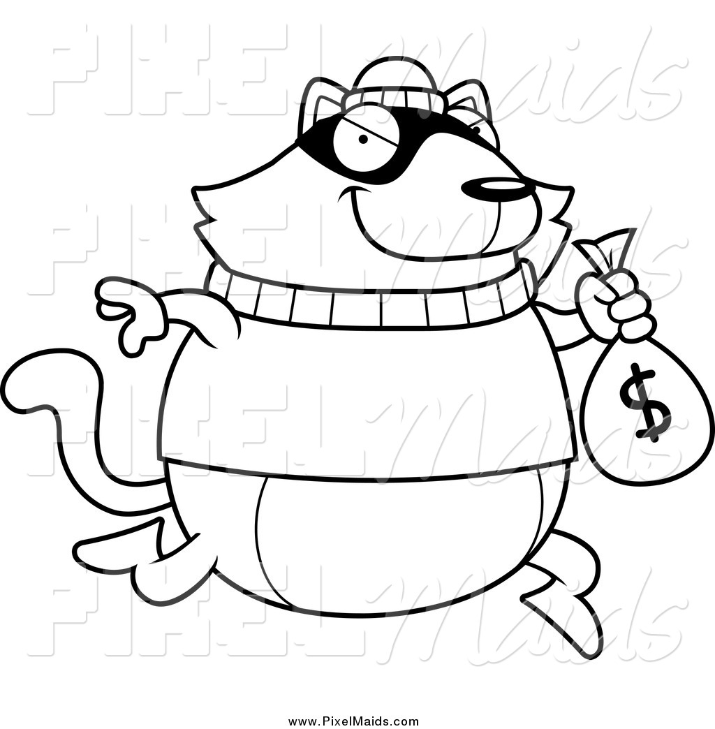 1024x1044 Clipart Of A Black And White Fat Cat Robbing A Bank By Cory Thoman