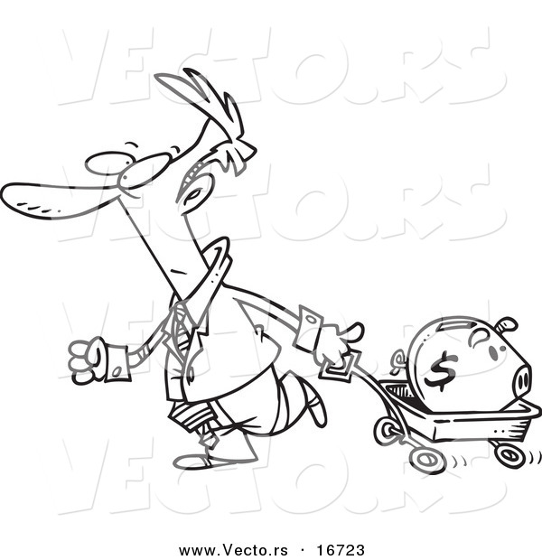 600x620 Vector Of A Cartoon Businessman Pulling A Piggy Bank In A Wagon