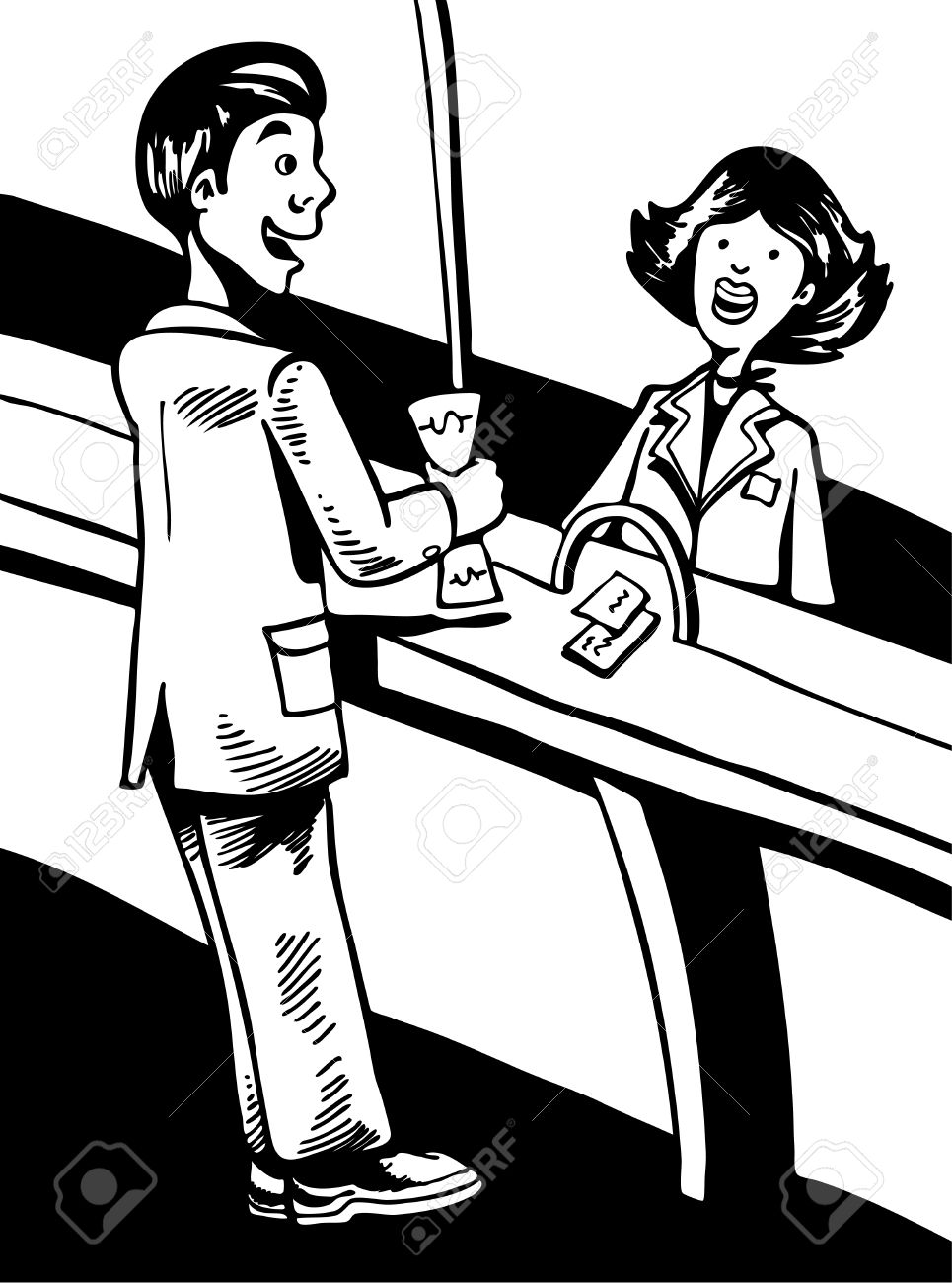 965x1300 Bank Teller Line Art Royalty Free Cliparts, Vectors, And Stock