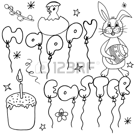 450x450 Happy Easter Hand Drawing Banner With Handwritten Letters. Ideal