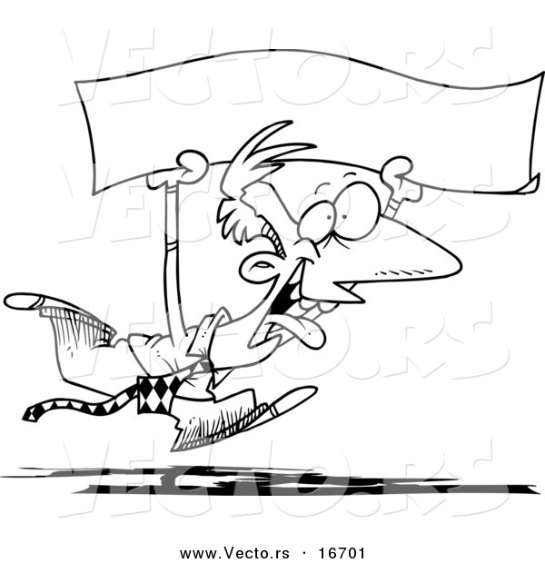 600x620 Vector Of A Cartoon Happy Businessman Running With A Blank Banner