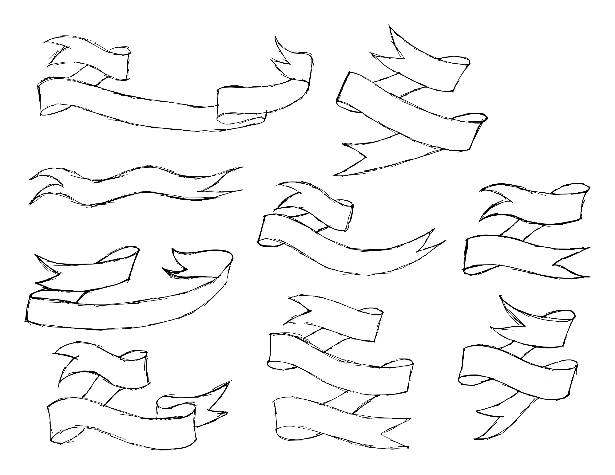 2000x1546 9 Hand Drawn Banner Ribbon (Png Transparent)