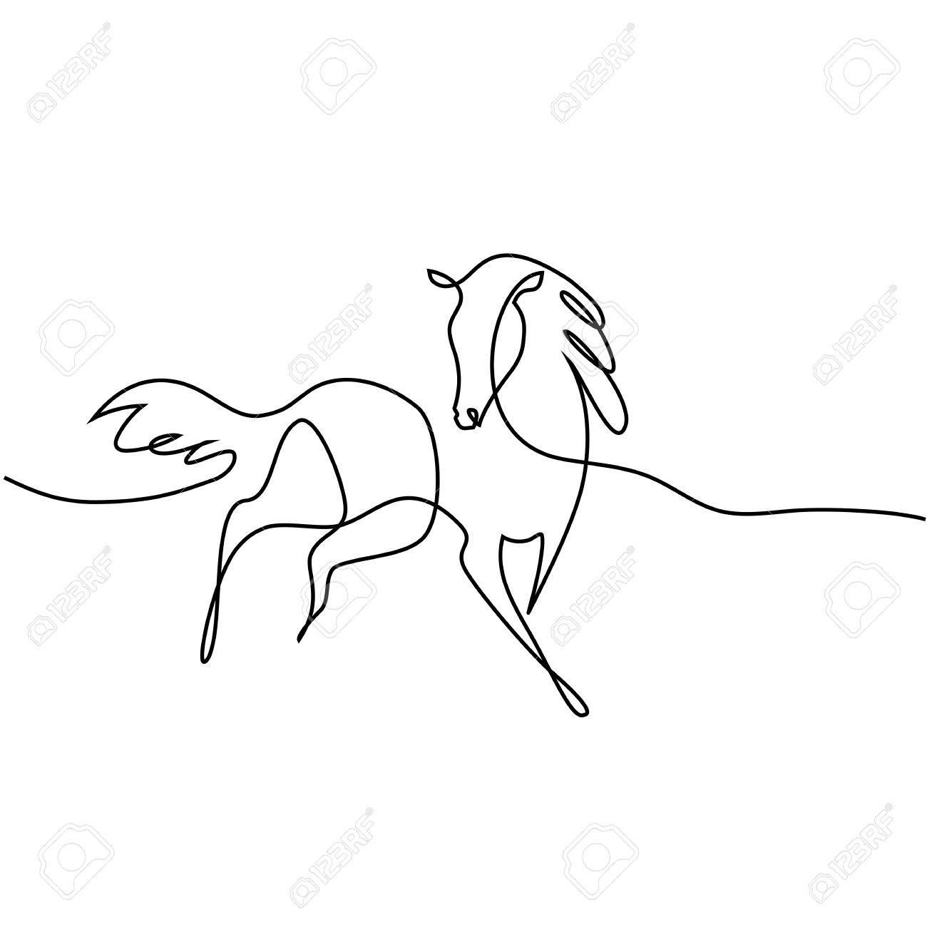 1300x1300 Continuous One Line Drawing. Horse Logo. Black And White Vector