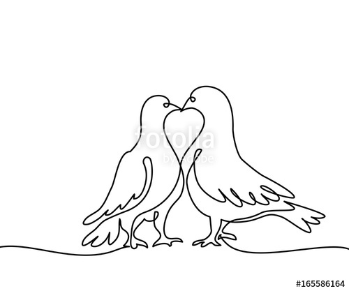 500x417 Continuous One Line Drawing. Two Doves Logo. Black And White