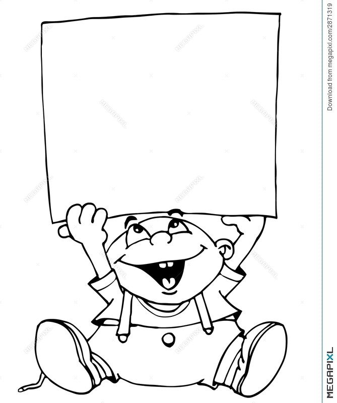 669x800 Kid And Banner Line Art Illustration 2871319