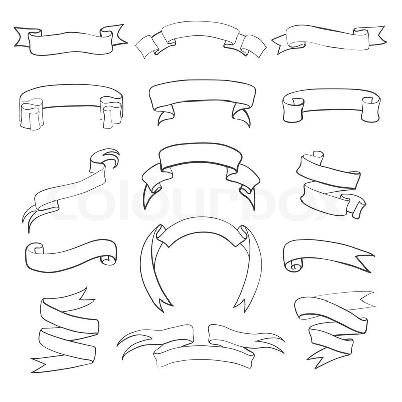 800x800 Fifteen Blank Ribbon Banners, Hand Drawn Set Stock Vector