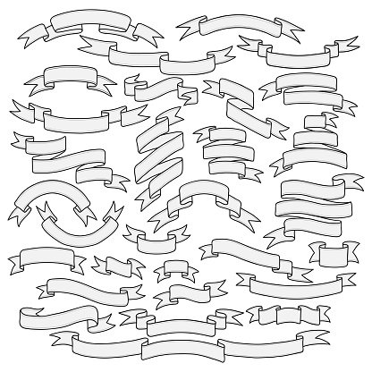 416x416 Vintage Ribbon Banners, Hand Drawn Set Premium Clipart