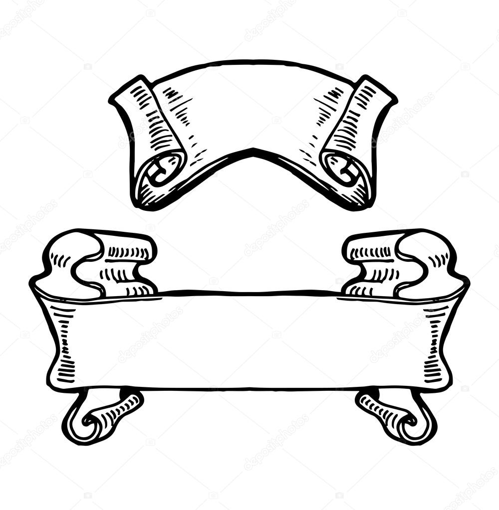 1000x1023 Vintage Ribbon Banners, Hand Drawn Stock Vector Sonulkaster