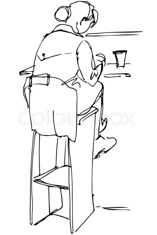 533x800 Black And White Vector Sketch Of A Single Woman Drinking Coffee