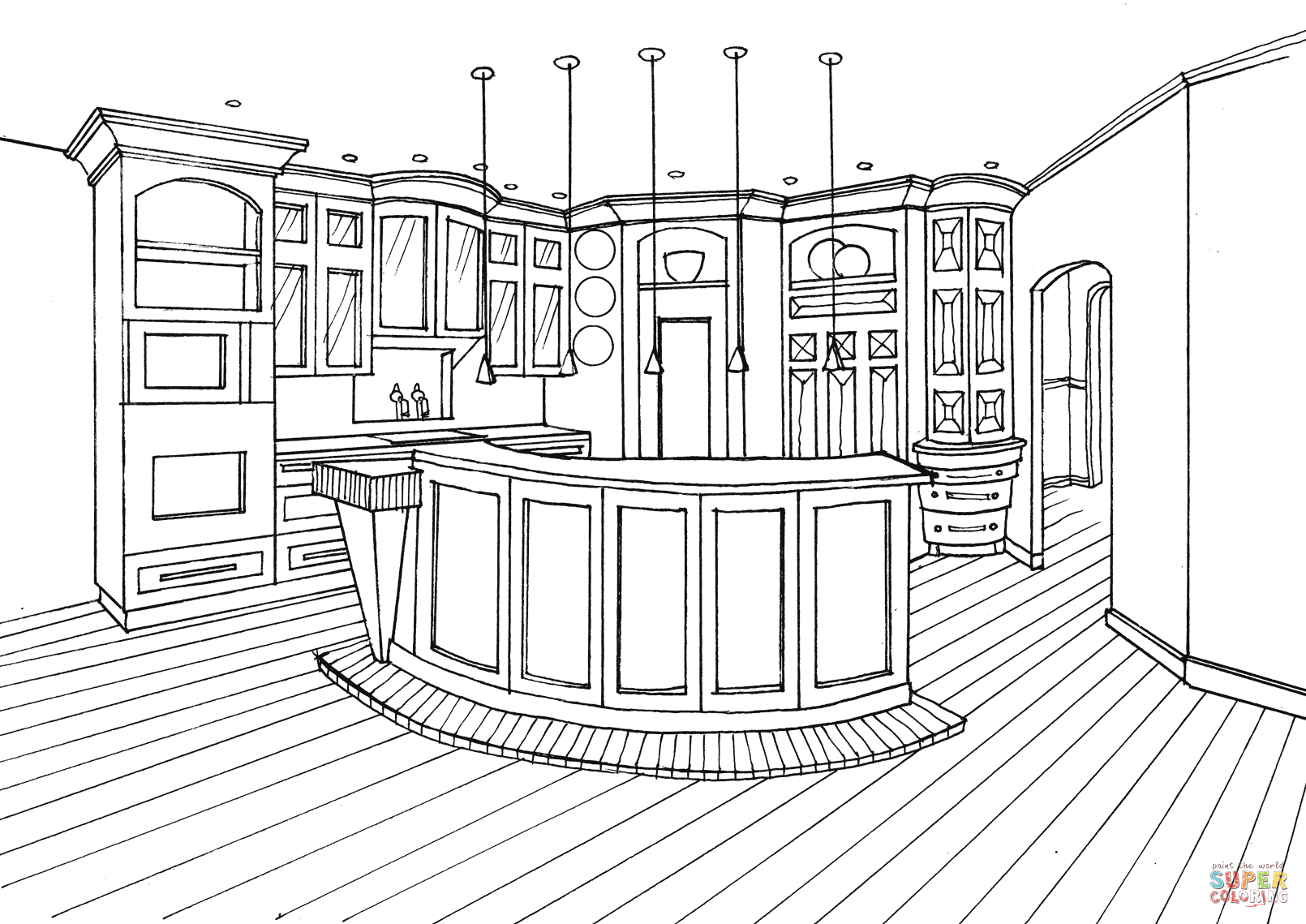 1610x1139 Kitchen With Bar Counter Coloring Page Free Printable Coloring Pages