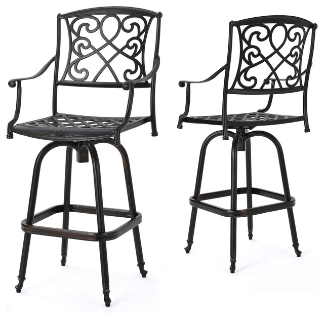 640x630 Paris Cast Aluminum Swivel Bar Stools, Set Of 2, Copper