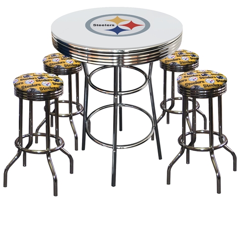500x464 Pittsburgh Steelers Logo Chrome Metal Glass Top Bar Table W 4