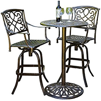 350x350 Cast Aluminum Brown Outdoor Bistro Bar Set Garden