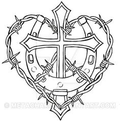 236x238 Cross With Horseshoe And Barbed Wire Tattoo By Metacharis Tattoo