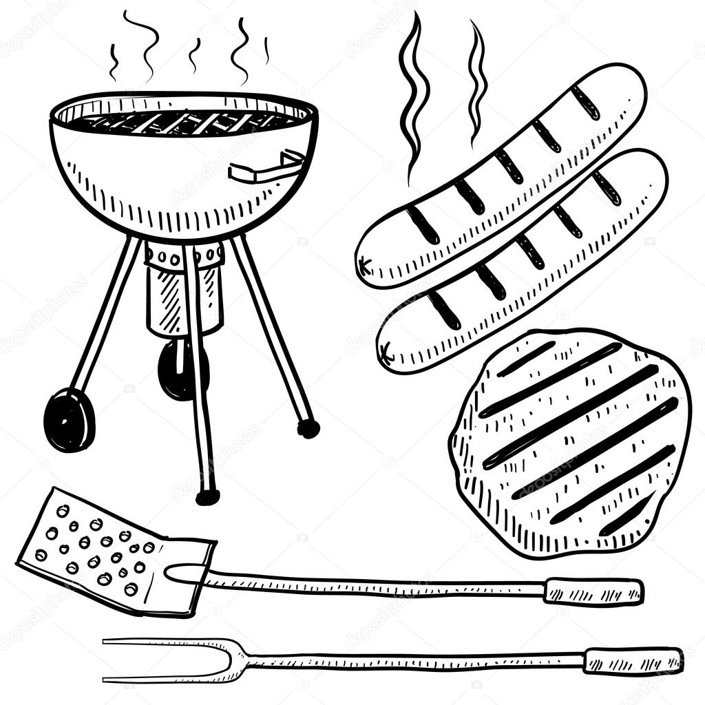 1024x1024 Backyard Barbecue Or Cookout Objects Sketch Stock Vector