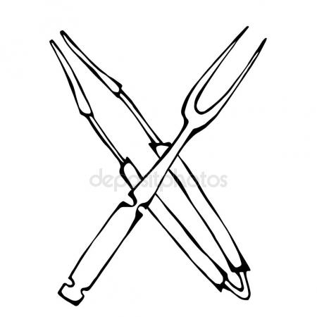 450x450 Barbecue Grill Tools Crossed Fork And Tongs. Isolated On A White