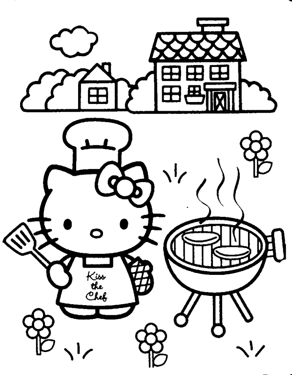 598x768 Hello Kitty Barbecue Hello Kitty Coloring Pages
