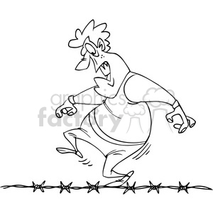 300x300 Royalty Free Cartoon Guy Walking A Tight Rope On Barbed Wire