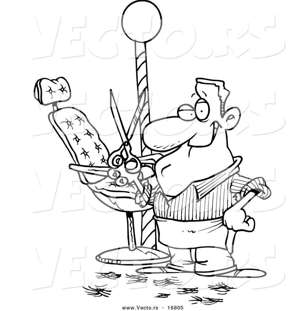 1024x1044 Vector Of A Cartoon Male Barber Standing By His Chair And Holding