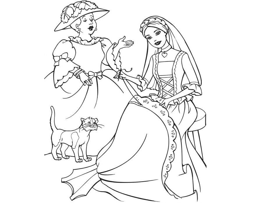 870x698 Colours Drawing Wallpaper Beautiful Barbie Princes Amp Sweet Cat