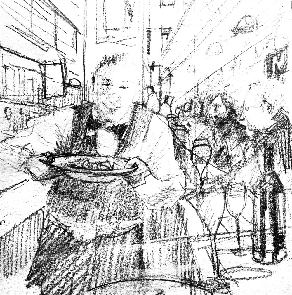 1000x1010 Sketchbook Sketch For Barcelona Bar Painting By Mark Buck