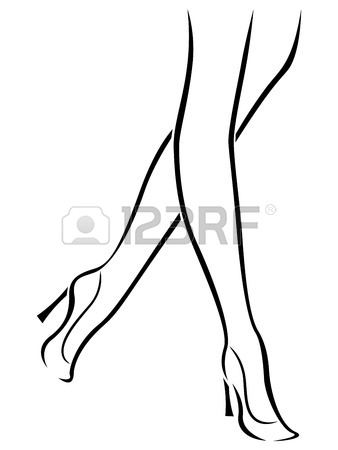 338x450 Abstract Slender Female Bare Feet, Hand Drawing Vector Outline