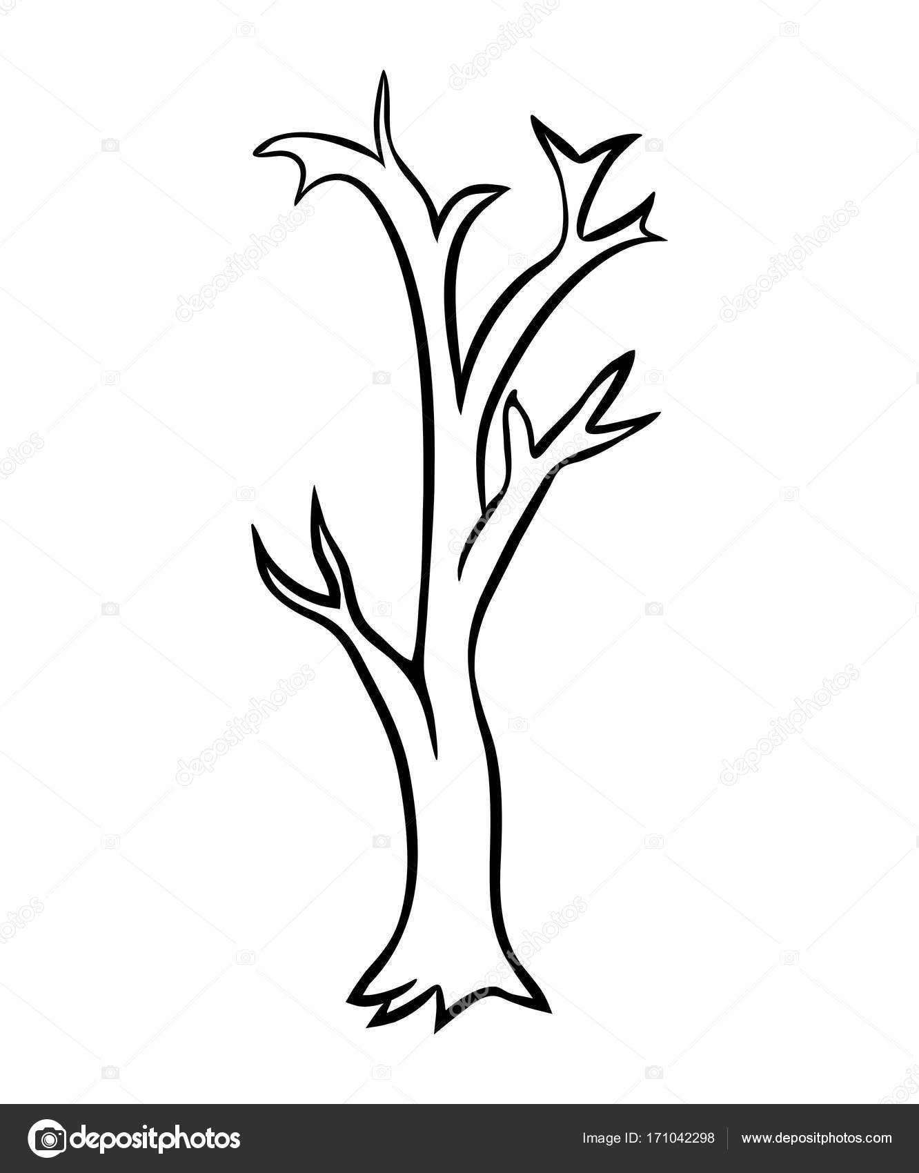 1332x1700 Bare Tree Cartoon Outline Vector Design Isolated On White Backgr
