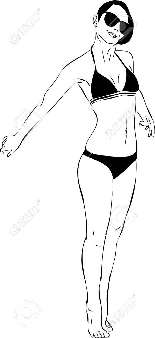 599x1300 Barefoot Girl With Dark Glasses And Black Bikini Royalty Free