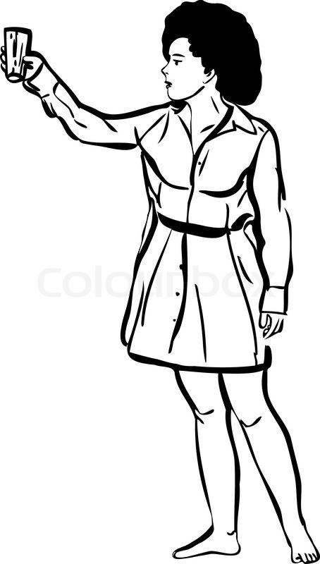 454x800 Sketch Of The Girl Barefoot With A Glass In Hand Stock Vector