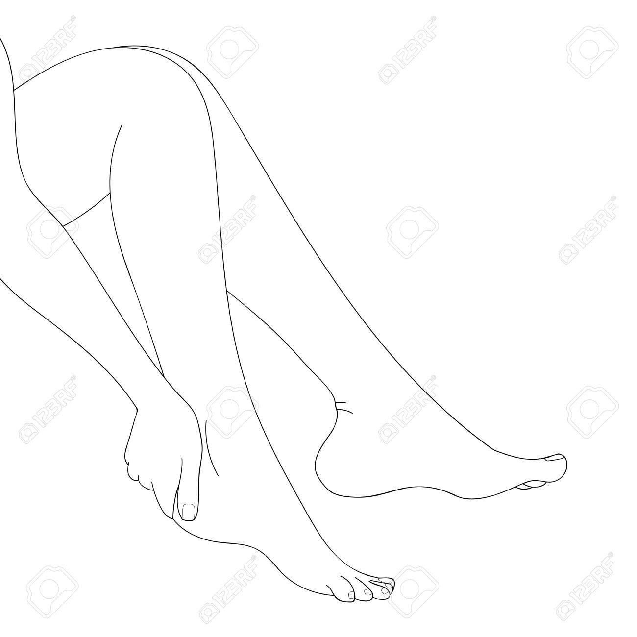 1300x1300 Slender Female Legs, Barefoot, Side View. Cartoon Style, Hand