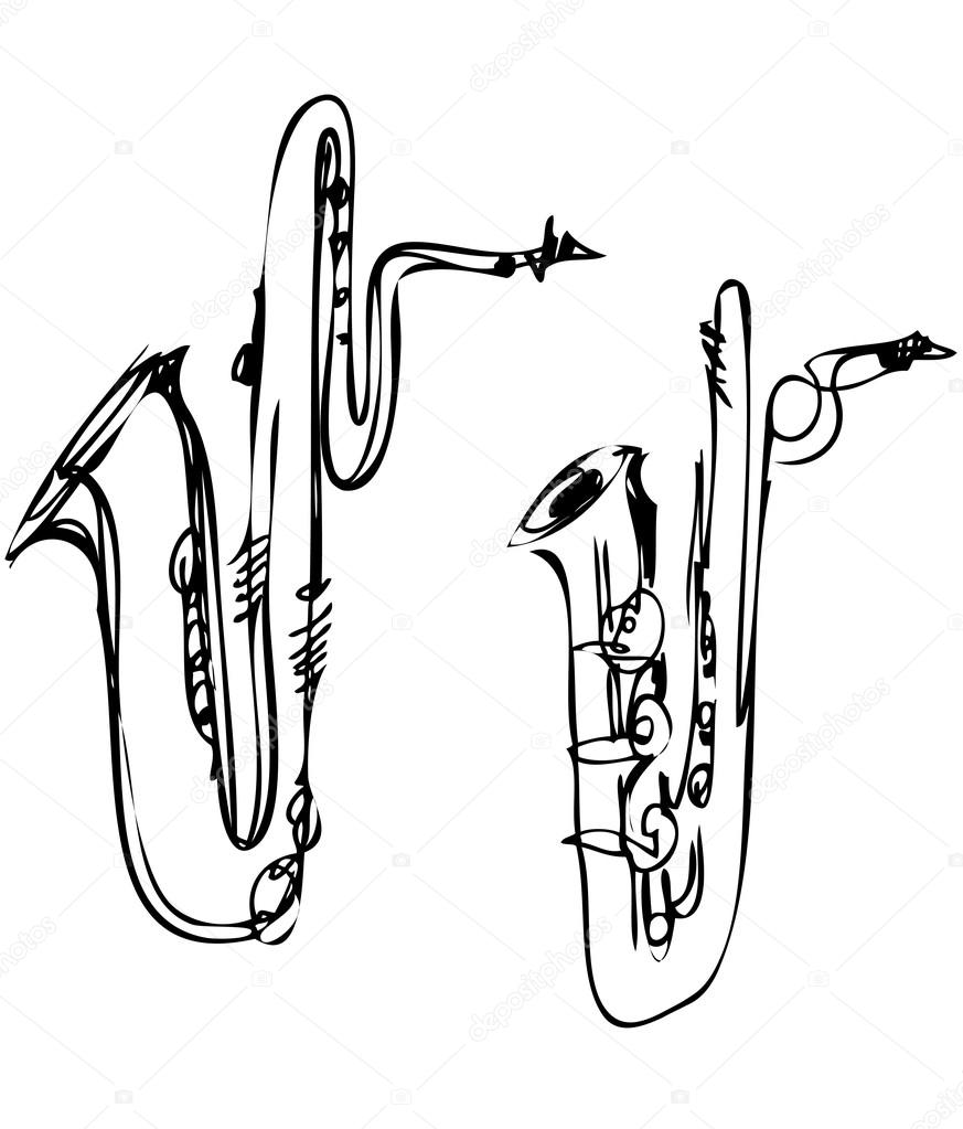 873x1023 Brass Musical Instrument Saxophone Bass Baritone Stock Vector