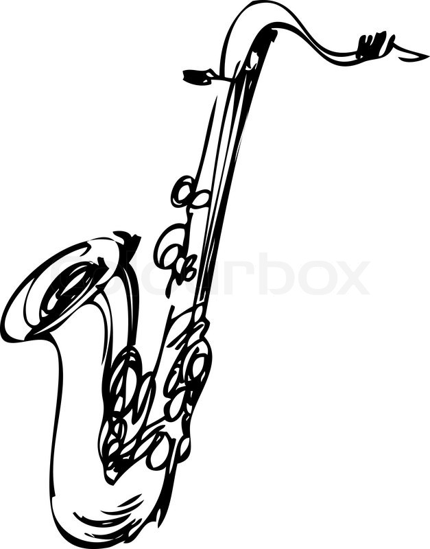 627x800 A Sketch Brass Musical Instrument Saxophone Tenor Stock Vector